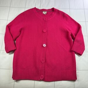 L.L.Bean Sweater Womens XL Pink Cardigan Chunk Knit 3/4 Sleeves Cotton Buttons